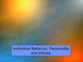 McGraw-Hill/Irwin © 2008 The McGraw-Hill Companies, Inc. All rights reserved.
Individual Behavior, Personality
and Values,
 