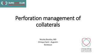 Perforation management of
collaterals
Nicolas Boudou, MD
Clinique Saint - Augustin
Bordeaux
 