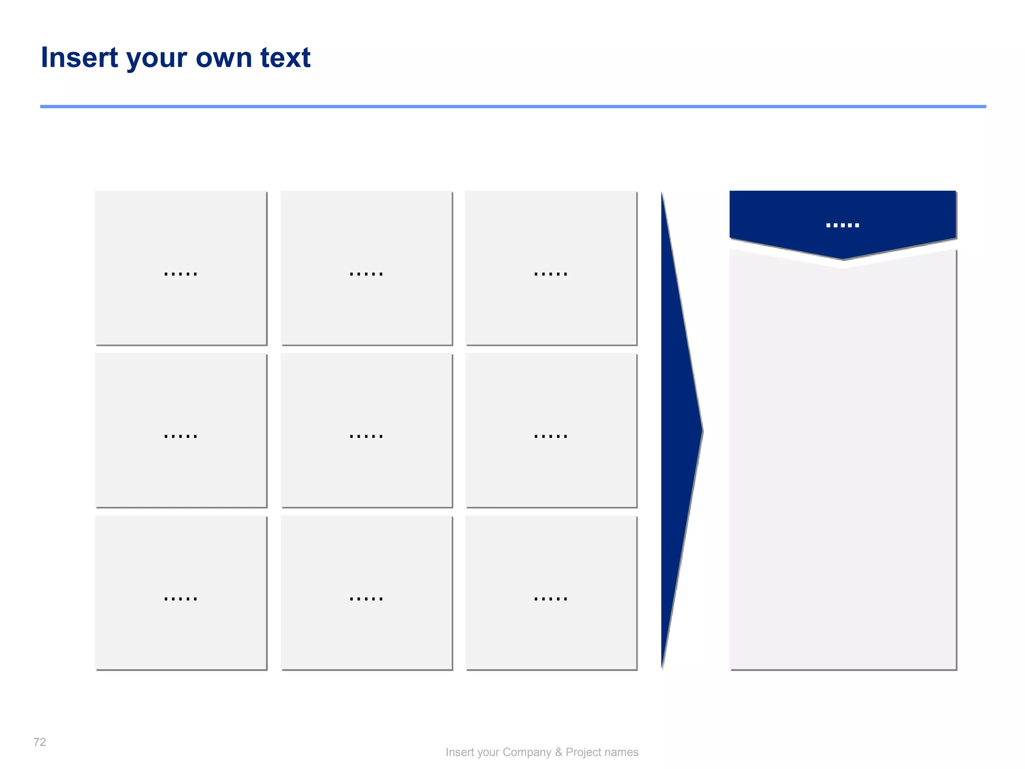 72
Insert your Company & Project names
72
Insert your own text
..... ..... .....
..... ..... .....
..... ..... .....
.....
 