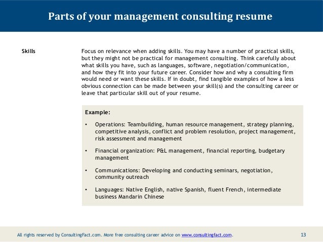 Skills of consultant resume