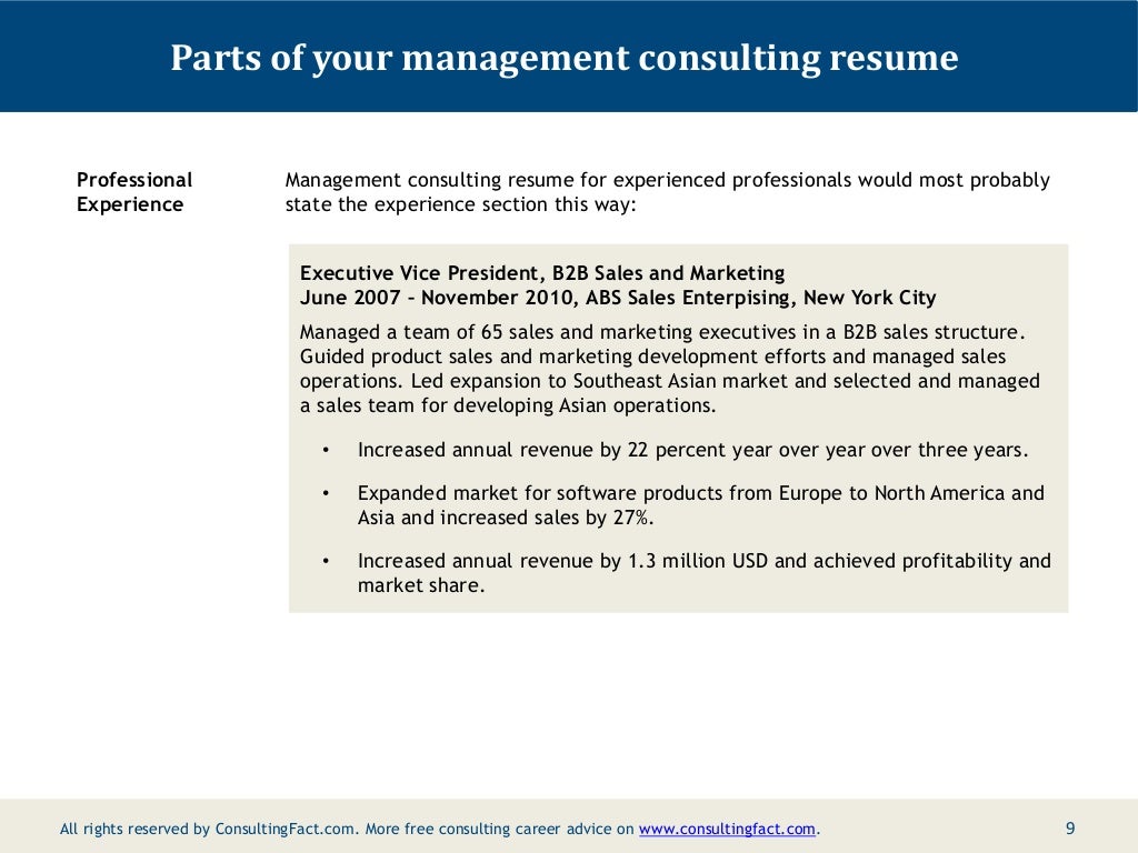 Management Consulting Resume Sample