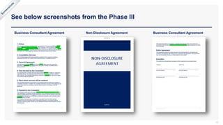See below screenshots from the Phase III
16
Business Consultant Agreement Non-Disclosure Agreement Business Consultant Agreement
 