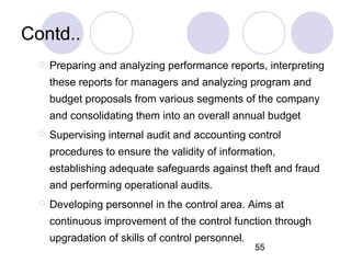 55
Contd..
 Preparing and analyzing performance reports, interpreting
these reports for managers and analyzing program an...