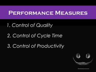 Performance Measures
1. Control of Quality
2. Control of Cycle Time
3. Control of Productivity
 