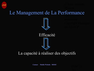 © Jean-Antoine
Moreau
copying and
reproduction
prohibited
Copyright Managed
by ADAGP.
JAM 11 /
Contact Mobile Website MOOC
Le Management de La Performance
Efficacité
La capacité à réaliser des objectifs
 