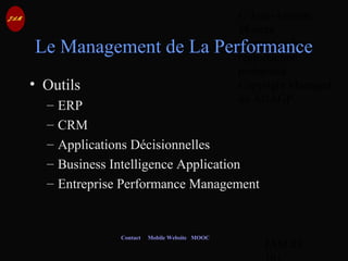 © Jean-Antoine
Moreau
copying and
reproduction
prohibited
Copyright Managed
by ADAGP.
JAM 43 /
Contact Mobile Website MOOC
Le Management de La Performance
• Outils
– ERP
– CRM
– Applications Décisionnelles
– Business Intelligence Application
– Entreprise Performance Management
 