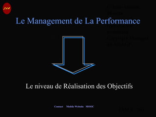 © Jean-Antoine
Moreau
copying and
reproduction
prohibited
Copyright Managed
by ADAGP.
JAM 8 / 101
Contact Mobile Website MOOC
Le Management de La Performance
Le niveau de Réalisation des Objectifs
 