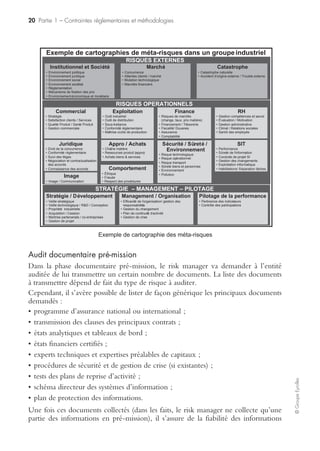 18 Partie 1 – Contraintes réglementaires et méthodologies
©GroupeEyrolles
En effet, la norme IAS 16 impose la décomposition des immobilisations corporelles
en composantes impactant les flux de trésorerie prévisionnelle générés par l’actif.
Ainsi, les groupes industriels constituent des composantes telles que :
• investissements de sécurité ;
• pièces de rechange ;
• démantèlement ;
• décontamination des sols ;
• fermeture quinquennale pour grand entretien.
Elles sont amorties sur la durée d’usage de chaque composante.
La notion de composante met en exergue le principe de mise sous contrôle prévi-
sionnelle des risques industriels. Ainsi :
• la programmation des investissements de sécurité a pour objectif de protéger les
cash-flows générés par l’actif ;
• la budgétisation des pièces de rechange a pour finalité de prévenir le bris de
machine.
La comptabilité financière IFRS démontre ainsi que tous les actifs de l’entreprise
sont mis sous contrôle en vue de sécuriser les cash-flows de cette dernière.
 
