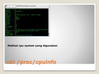 cat /proc/cpuinfo
Melihat cpu system yang digunakan
 