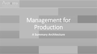 Management for
Production
A Summary Architecture
 