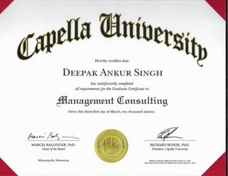 Management Graduate Certificate of Deepak (Danny) Singh from Capella University