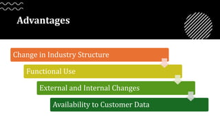 Advantages
Change in Industry Structure
Functional Use
External and Internal Changes
Availability to Customer Data
 