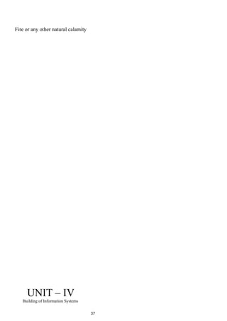 Fire or any other natural calamity
UNIT – IV
Building of Information Systems
37
 