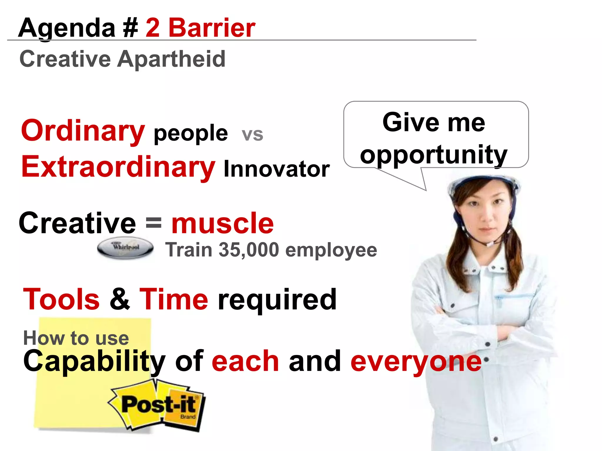 Agenda # 1 BarrierAllocation RigidityLegacy program (what is)Initiative (what could be)Resist to allocateRegardless of how attractiveWhy disproportion1 Monopsony2 Allocation process VCs vsLarge company