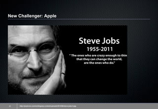 New Challenger: Apple
25 http://postcron.com/en/blog/wp-content/uploads/2014/06/steve-jobs-3.jpg
 