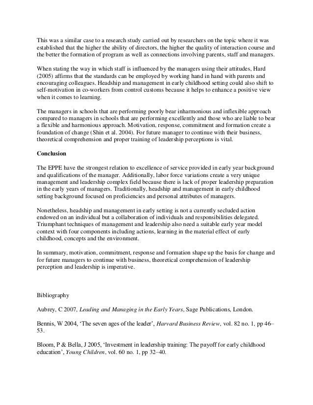 Management in the early years