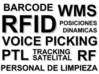 WMS VOICE PICKING BARCODE RFID POSICIONES DINAMICAS PERSONAL DE LIMPIEZA RF PTL TRACKING SATELITAL 