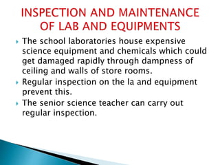 Management , maintenance and inspection of science laboratory | PPTX