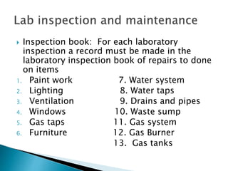 Inspection Notes Lab Management , maintenance and inspection of science laboratory | PPTX