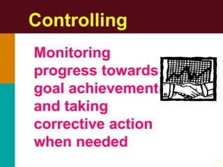 12
Controlling
Monitoring
progress towards
goal achievement
and taking
corrective action
when needed
 