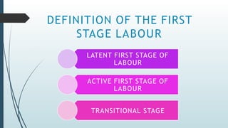 Comprehensive Management of the First Stage of Labour in Obstetrics | PPTX