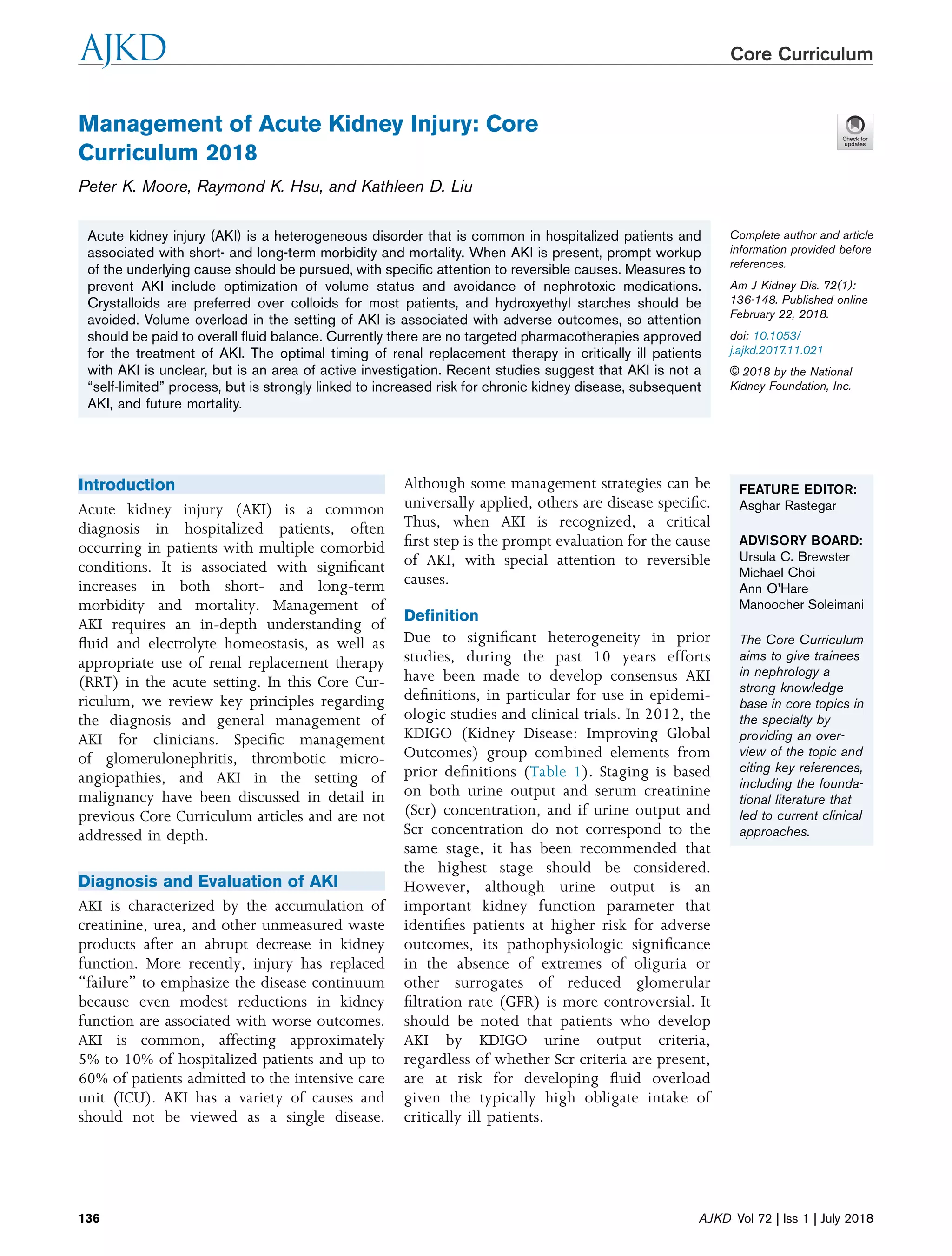 Management of acute kidney injury | PDF