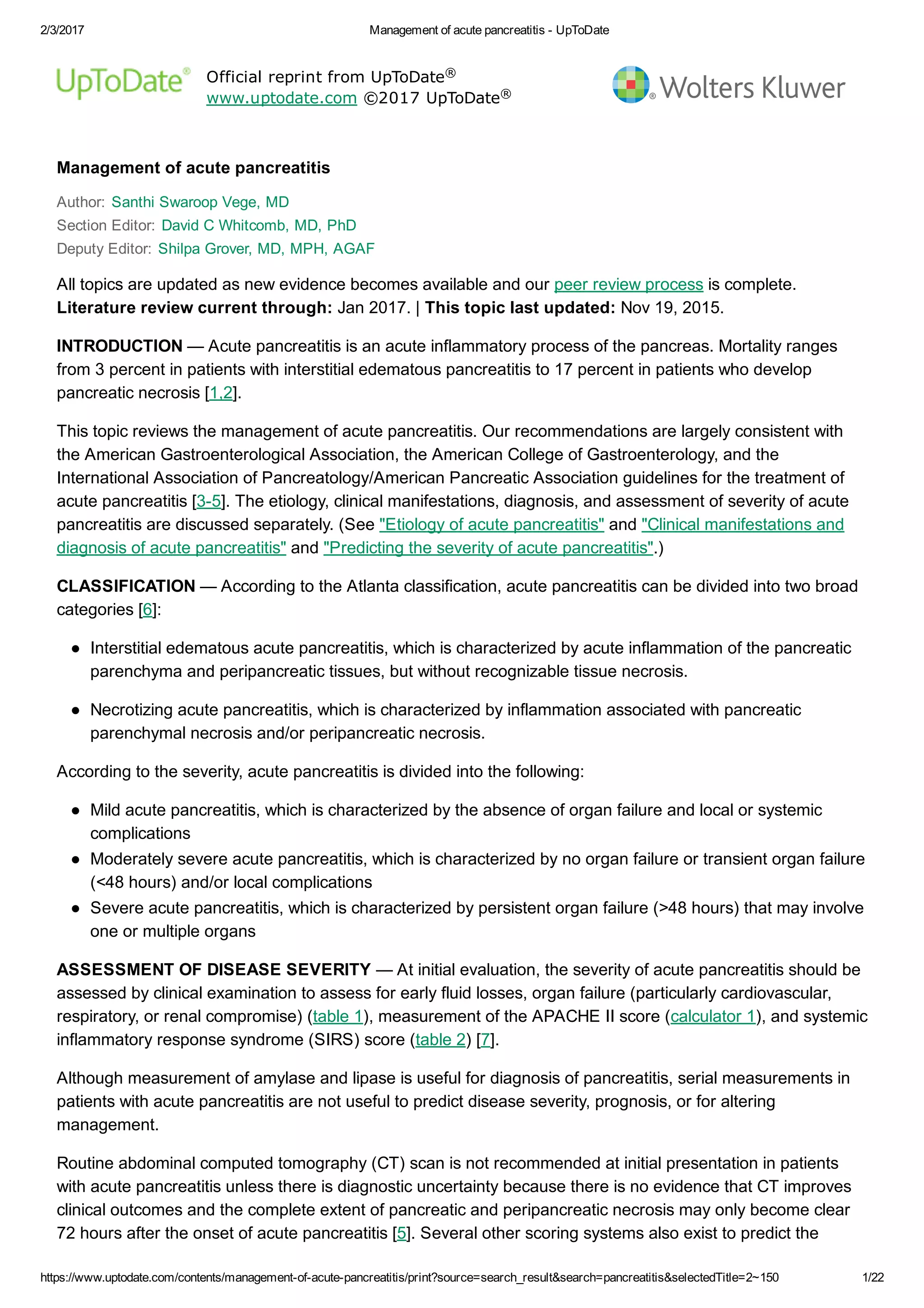 Management of acute pancreatitis up todate | PDF