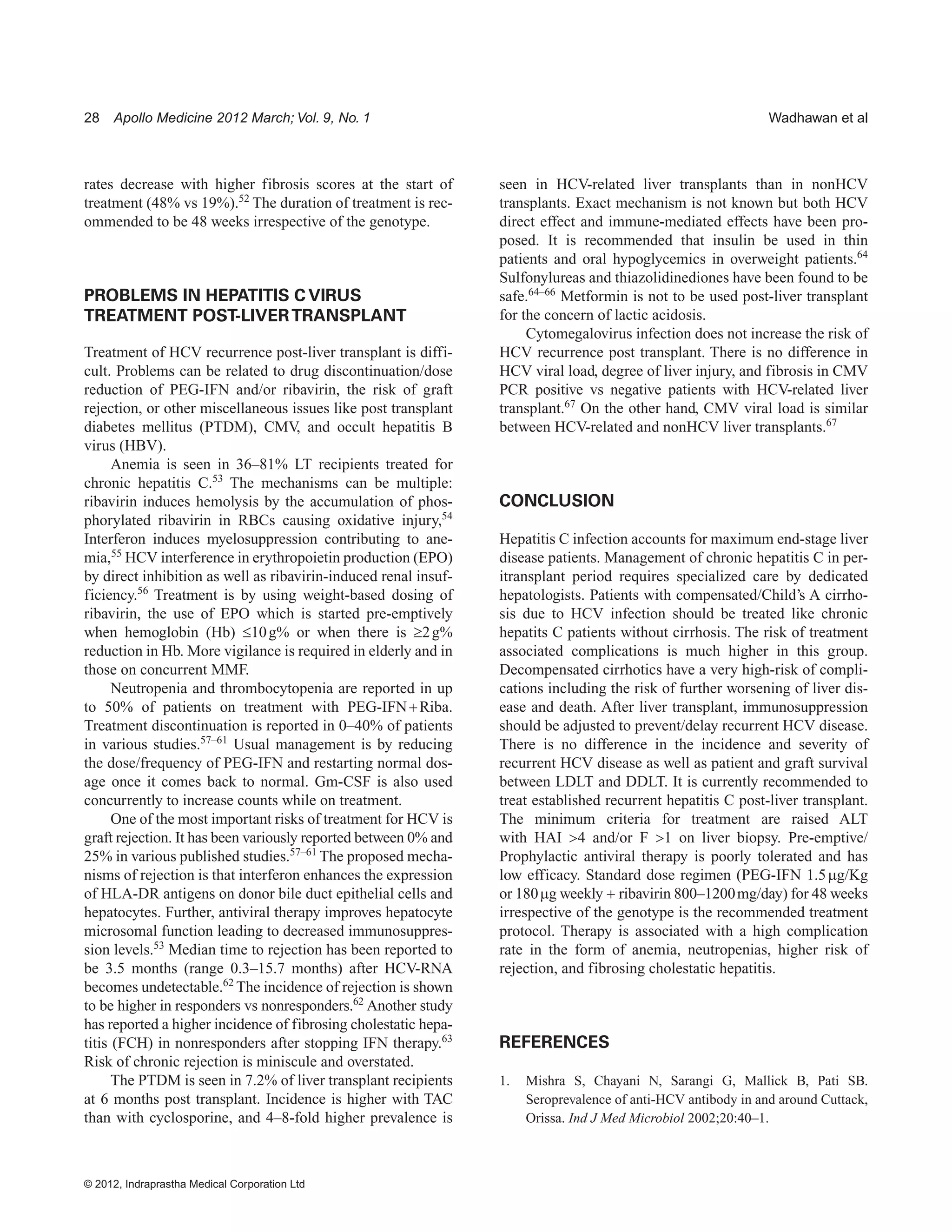 Management of chronic hepatitis c before and after liver transplant | PDF