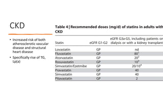 CKD
• Increased risk of both
atherosclerotic vascular
disease and structural
heart disease
• Specifically rise of TG,
Lp(a)
 