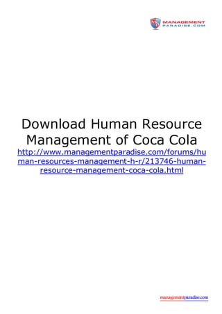 Management of human resource in coca cola