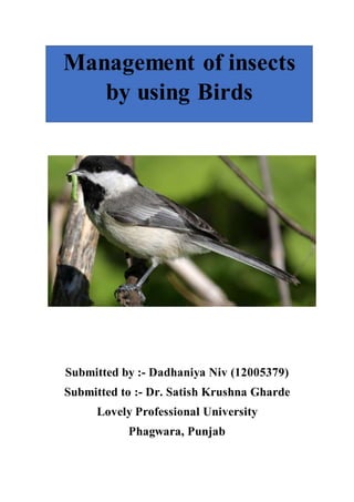 Submitted by :- Dadhaniya Niv (12005379)
Submitted to :- Dr. Satish Krushna Gharde
Lovely Professional University
Phagwara, Punjab
Management of insects
by using Birds
 