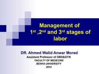 Management of 
1st ,2nd and 3rd stages of 
labor 
DR. Ahmed Walid Anwar Morad 
Assistant Professor of OBS&GYN 
FACULTY OF MEDECINE 
BENHA UNIVERISITY 
2014 
 