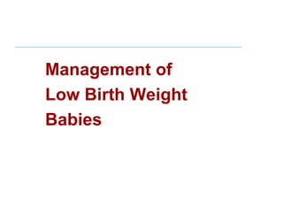 Management of
Low Birth Weight
Babies
 
