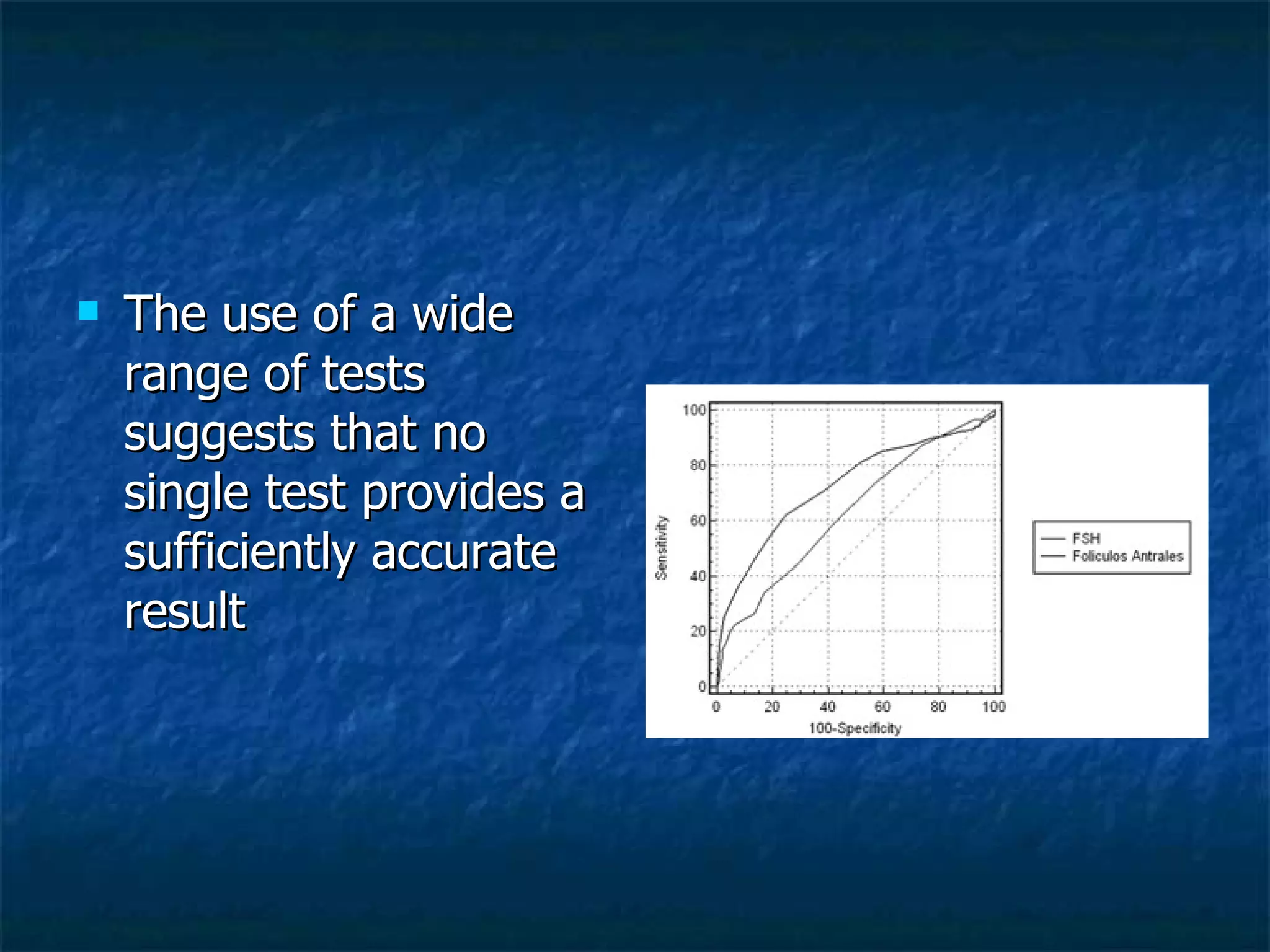 The use of a wide range of tests suggests that no single test provides a sufficiently accurate result  