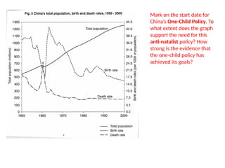 Mark on the start date for
China’s One-Child Policy. To
what extent does the graph
support the need for this
anti-natalist policy? How
strong is the evidence that
the one-child policy has
achieved its goals?
 