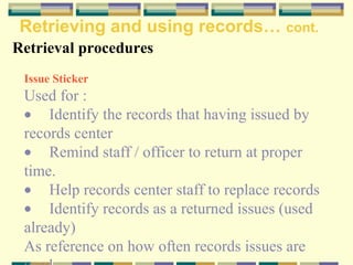Records Issues Management of records in the records center | PPT