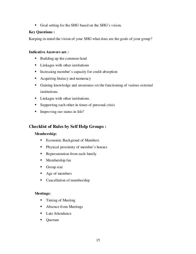 Self help group business plan