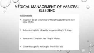 MEDICAL MANAGEMENT OF VARICEAL
BLEEDING
 