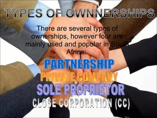 [object Object],PARTNERSHIP  PRIVATE COMPANY SOLE PROPRIETOR  CLOSE CORPORATION (CC) 