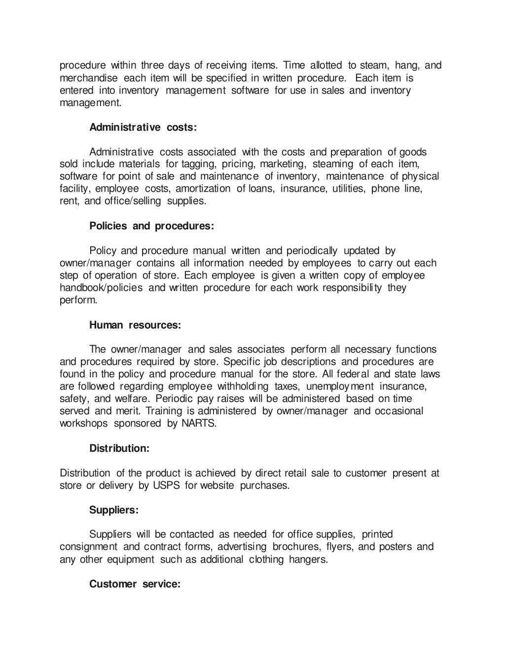 Management plan for "New to You Consignments"