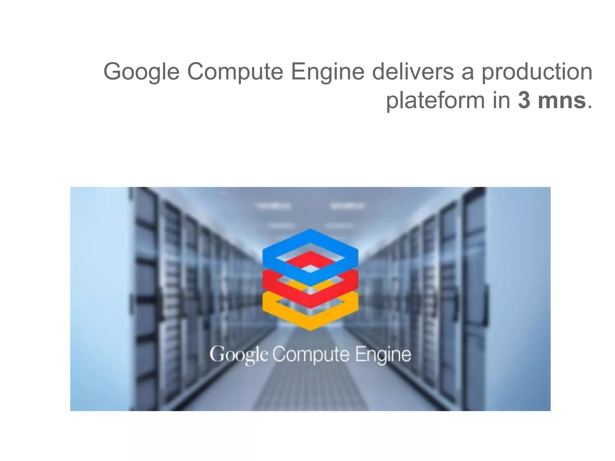 Google Compute Engine delivers a production
plateform in 3 mns.
 