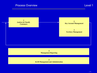 Process Overview Level 1 2 Key Account Management 3 Territory Management 4 Management Reporting 5 KAM Management and Administration 1 Analyze & Classify  Customers 