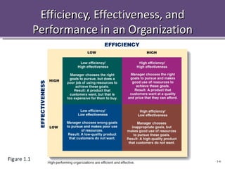 Efficiency, Effectiveness, and
             Performance in an Organization




Figure 1.1                                     1-6
 