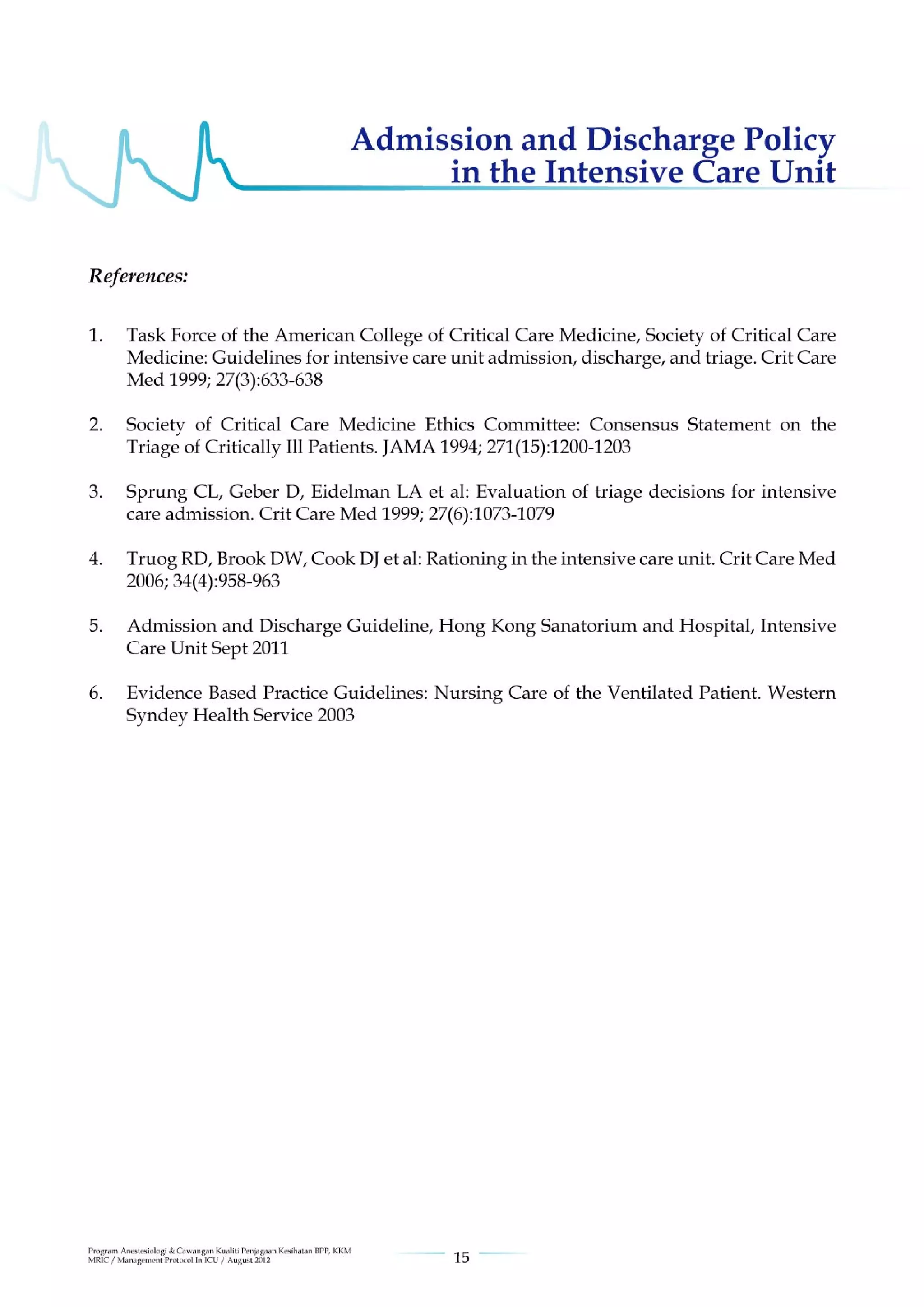 Management protools in icu