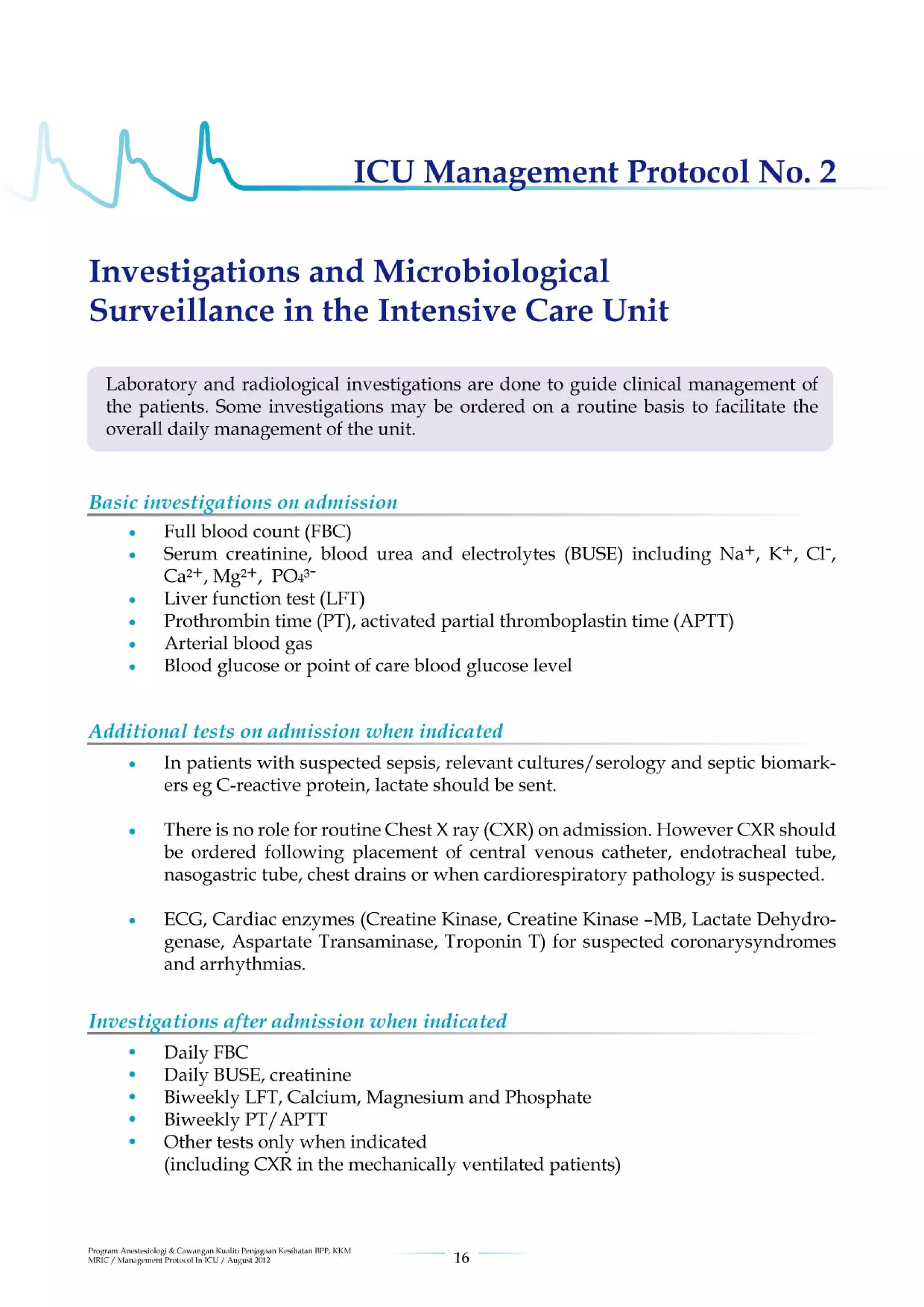 Management protools in icu