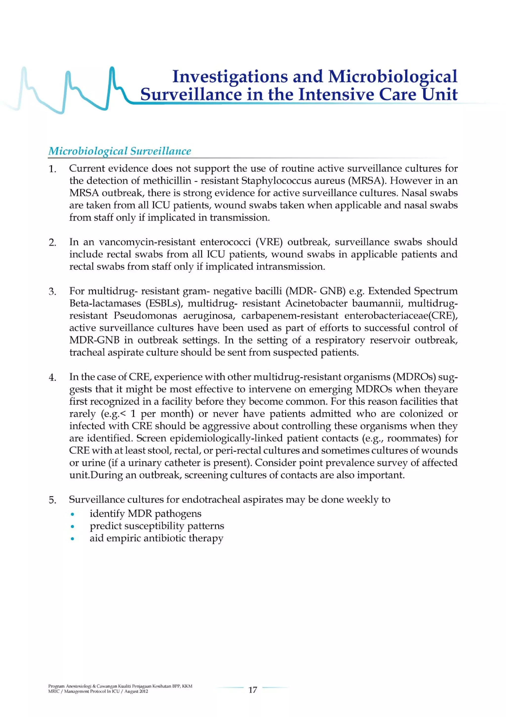 Management protools in icu