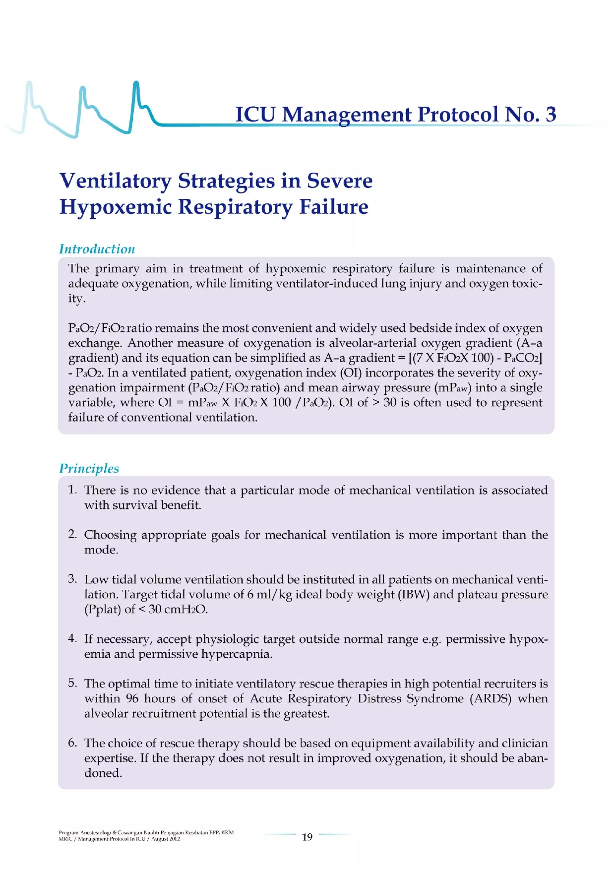 Management protools in icu