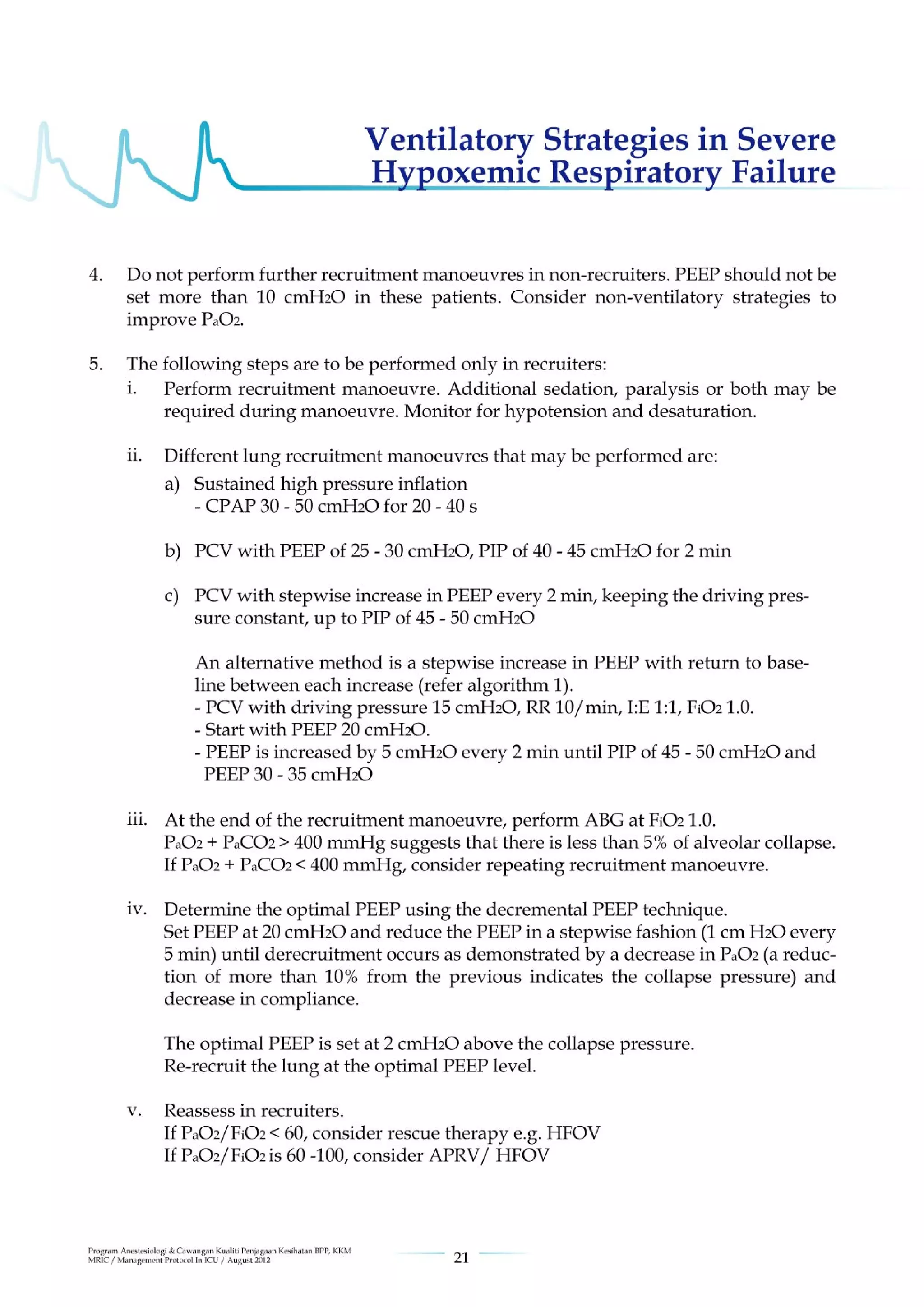 Management protools in icu