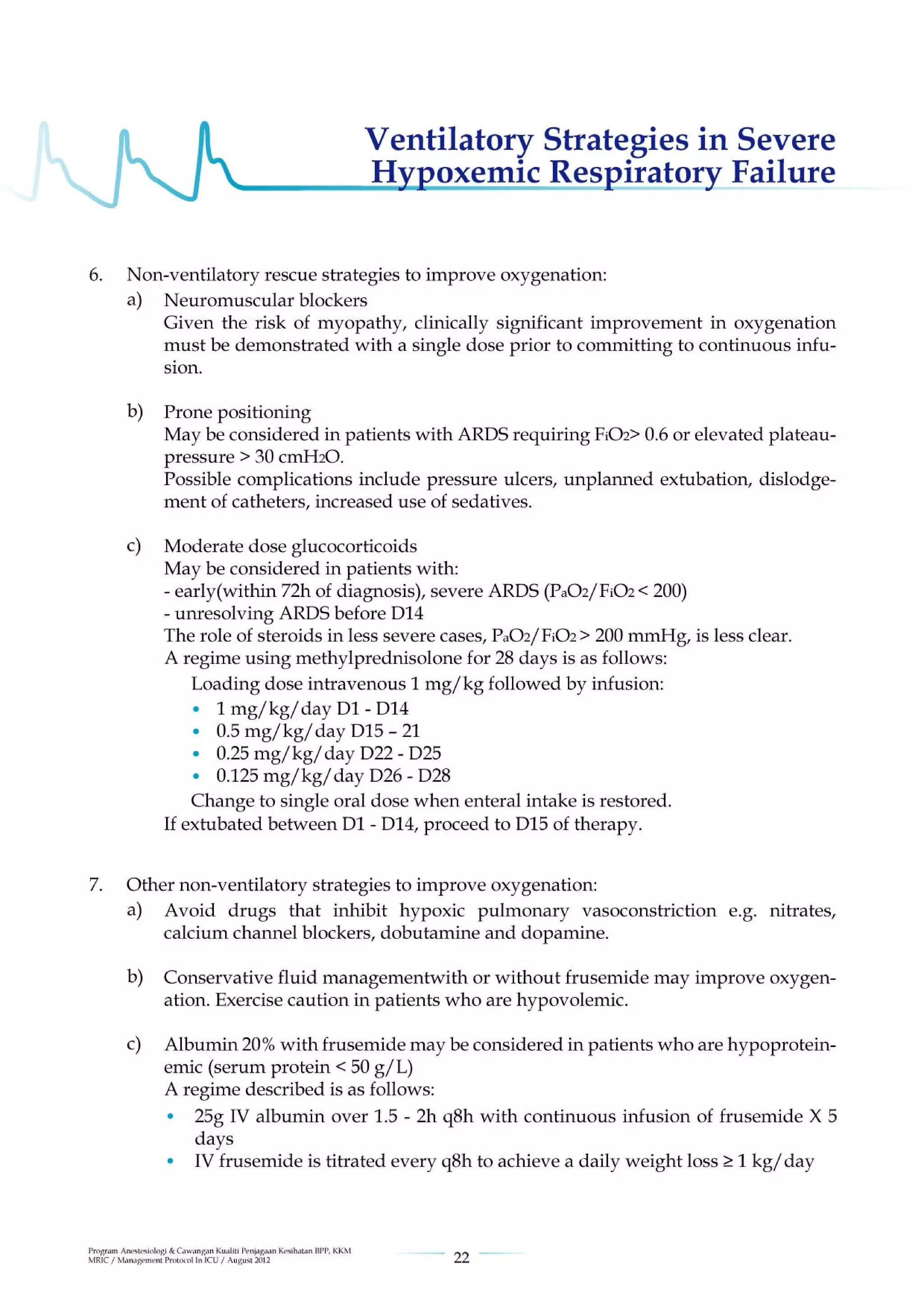 Management protools in icu