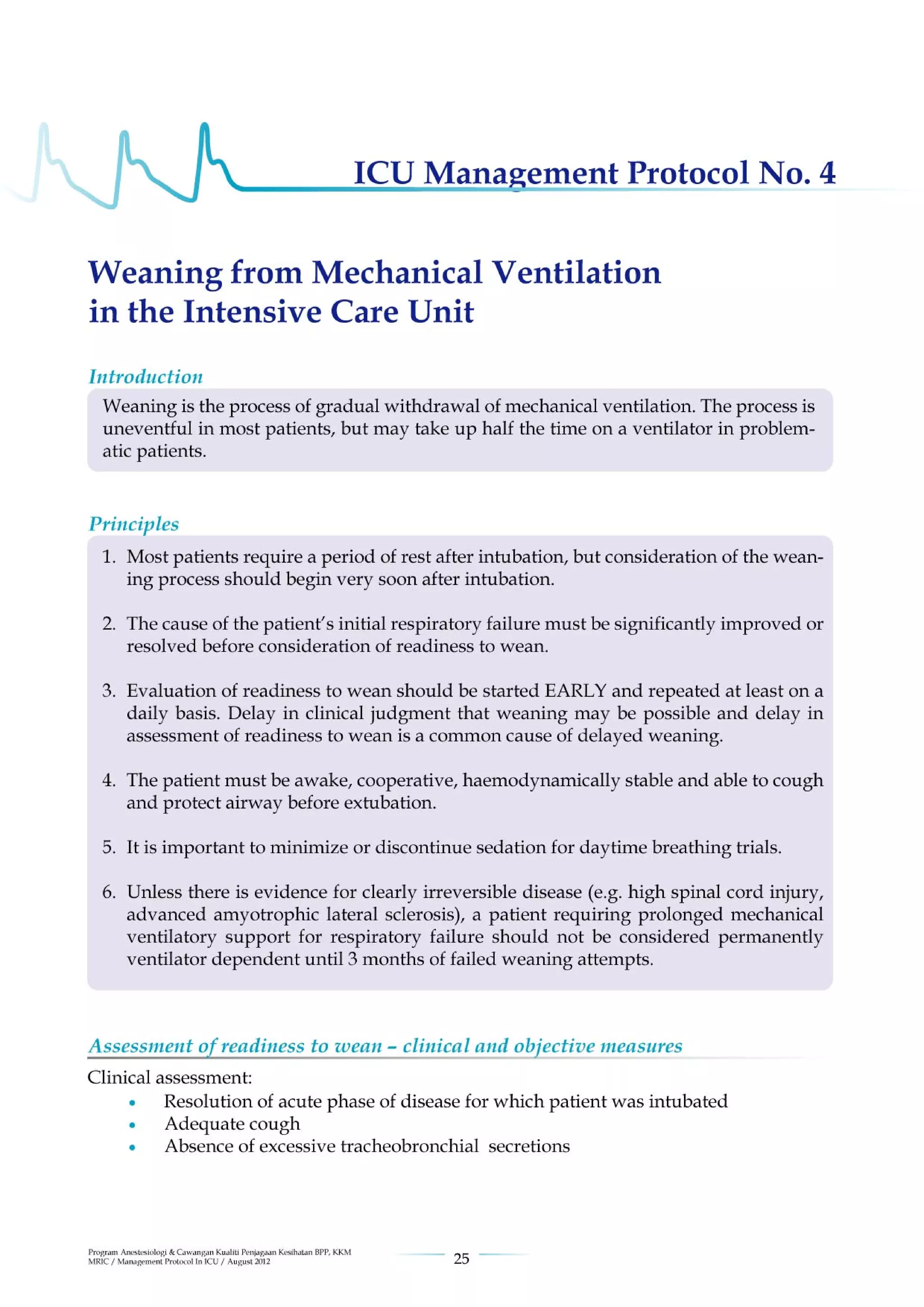 Management protools in icu